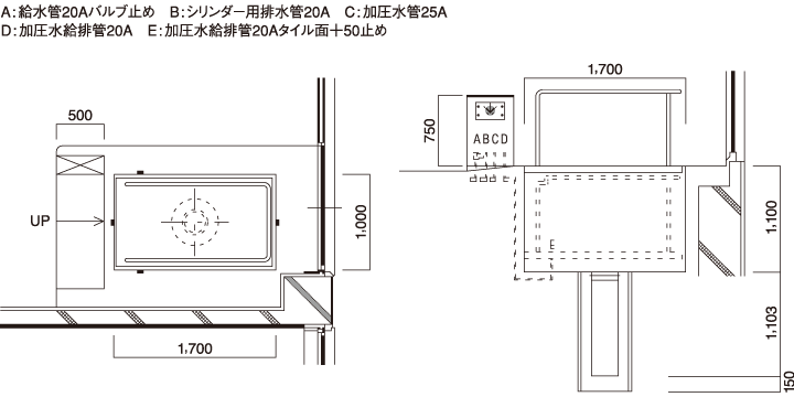 YES-1100SR 特殊入浴装置ハートフル（1段テレスコタイプ）